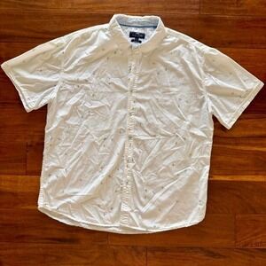 Michael Brandon Men's XXL Slim Fit White Short Sleeve Button Up Shirt Surf Print